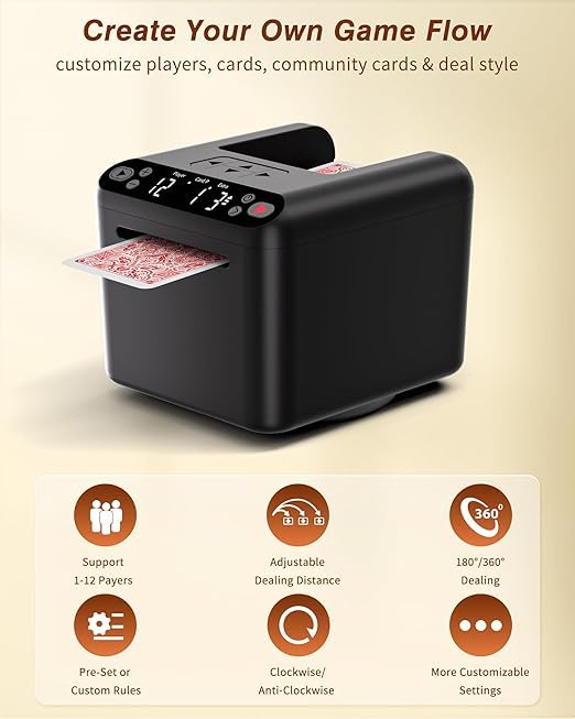 Image of BEBO CREATIONS Top Card Distributor Machine| with 4 Wireless Remotes| Automatic Playing Cards Distribution Machine for Long Playing Session| Supports 1 to 99 Cards Deal & Up 1 to 12 Players