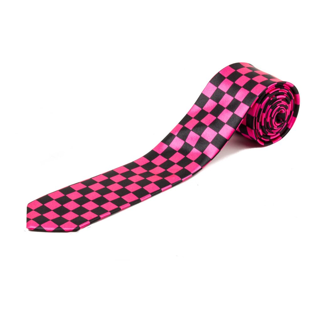 Mytoptrendz® Hot Pink & Black Check Checkered Slim Skinny Men's Tie Neck Tie