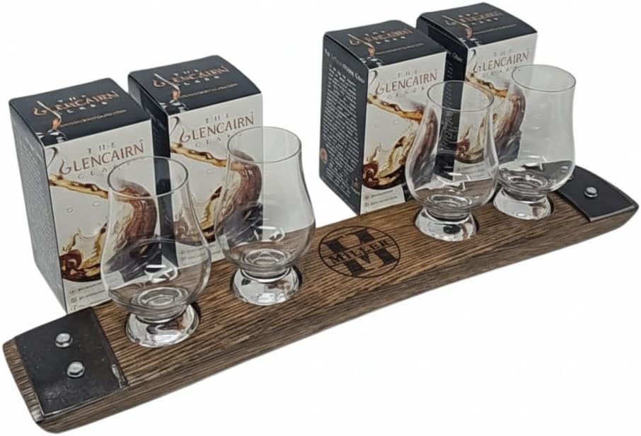 Personalized Premium 4 Glass Whiskey Flight/Engraved Center/Personalized Gift/Crystal Glass Option/Dark Walnut Color (Split Monogram)