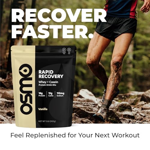 Image of Osmo Rapid Recovery - Whey & Micellar Casein Protein Powder Blend with Carbohydrates & Caffeine, All Natural Ingredients, Enables Muscle Repair & Boosts Glycogen Restoration - Vanilla, 22 Servings