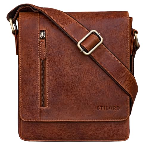 STILORD 'Easton' flap over läder väska vintage messengerväska för 25 cm surfplatta crossbody axelväska DIN A5 i äkta läder,...