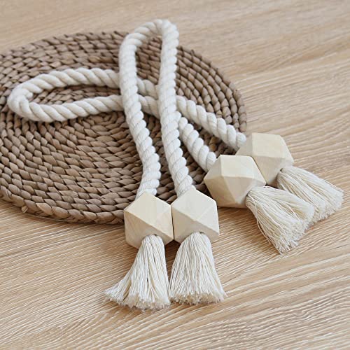 OCIOLI 2 Pack Strong Magnetic Curtain Tiebacks Curtain Holdbacks Outdoor Curtain Tiebacks Cotton Hand Woven Tie Backs Drapery Holdbacks Curtain Ties for Drapes (Beige - Image 3