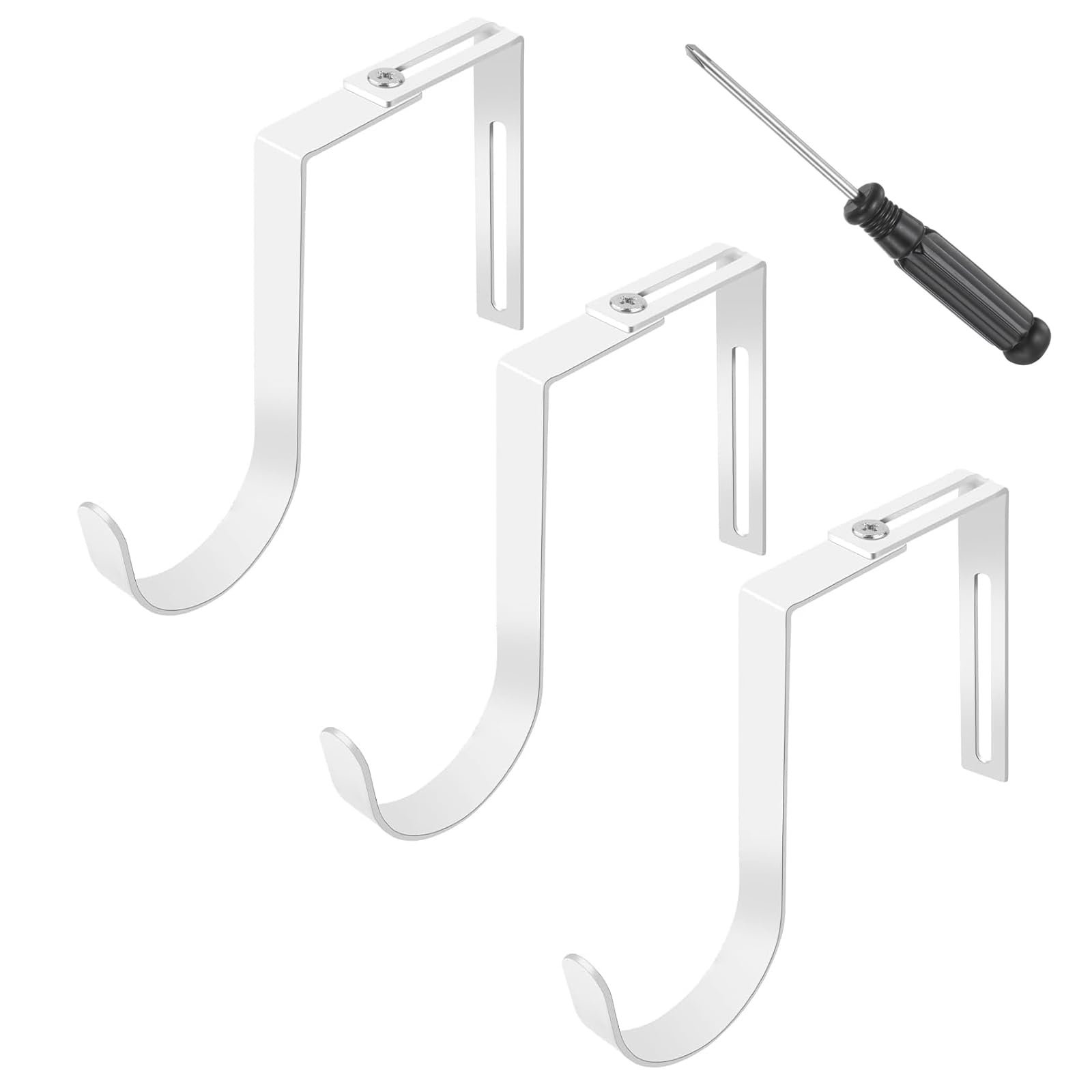 Mxghir White 3 Pcs Over Door Hook, Adjustable Over The Door Hanger Metal Cubicle Coat Hooks With Screwdriver For Cloakroom Bedroom Organizer Towel Jackets Hat Coat (White)