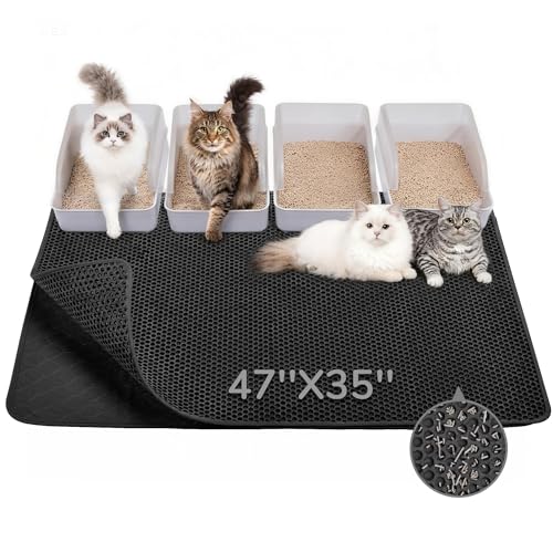 Image of BurgeonNest Cat Litter Mat 47 inch x 35 inch, Washable Urine-Proof Non-Slip Black