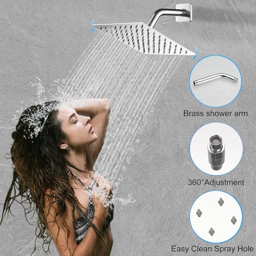 Image of Chrome Shower System, 8 Inch High Pressure Rain Shower with Handheld, Wall Mount Shower Faucet Set for Bathroom, Rough-in Valve Body and Trim Included
