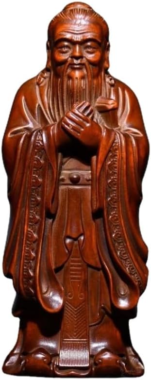 LimpaC Colección de boj Confucian School Confucio Kongzi Estatuas hechas a mano meditando escultura estatuilla decorativa decoración del hogar hecha