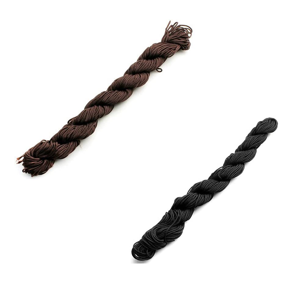 1mm Chinese Knot Macrame Cord – 30 Meters Brown & Black Nylon Thread for DIY Bracelet, Necklace, Braided String, Jewellery Craft Making