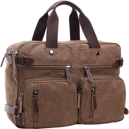 WTiger Canvas Laptop Aktentasche Umwandelbarer Rucksack Messenger Umhängetasche Handtasche Multifunktionaler Reise Rucksack Passend für 17,3 Zoll Laptop für Männer Frauen