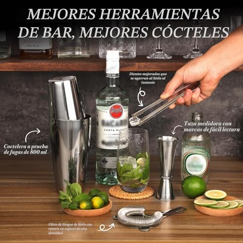 Miniatura 4 de Boston Coctelera Kit Completo De 20 Piezas Con Soporte, Cocktail Shaker En Acero Inoxidable De 825 Ml, Coctelera Profesional Para Bar En Casa, Cocktail Kit Perfecto Para Regalo Plata