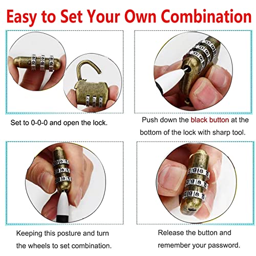 Image of Vintage Antique Style 3 Digit Combination Lock Mini Bronze Password Padlock Small Metal Padlock Archaize Style Lock for Jewelry Box Storage Box Diary Book,Pack of 3