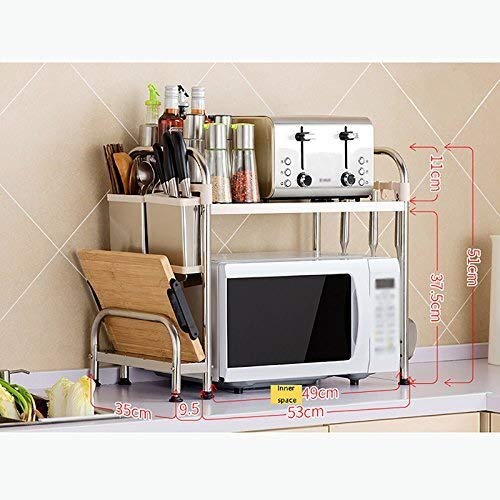 GTHTUHFD Spice Rack Organizer, 2-Tier Kitchen Shelf Storage,Unit Rack Hanging With Hooks Stainless Steel Multi-Function Microwave Oven Rack Standing,#3