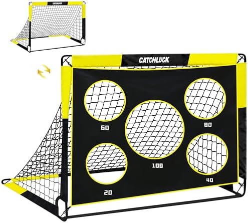 CATCHLUCK Fußballtore für Kinder Torwand Fußballtor Garten Faltbarer Fussball Tor 2 In 1 Pop Up Tor mit Schussloecher und Tragetasche, Bodennägeln