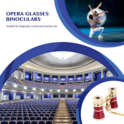 Aomekie Opera Glasses Binoculars 3X25 Theater Glasses Mini Binocular Compact with Chain for Adults Women Kids in Musical Concert(Red)