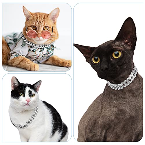 Image of Tallew Silver Dog Chain Diamond Collar Walking Metal Chain Necklace with Secure Buckle Pet Cuban Style Collar Jewelry Accessories for Small Medium Large Dog Cats (28 Inch)