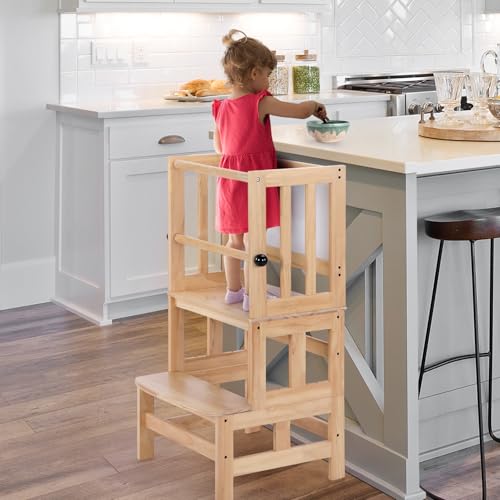 Image of WeaveWiz Toddler Tower, Step Stool, 3 Platform Adjustable Height Toddler Kitchen Stool, Kids Standing Tower with Safety Rail & Nonslip Feet (Not-Adjustable)