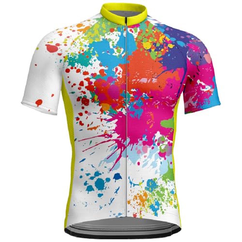 Treer Maillot de Ciclismo Manga Corta Hombre, Camiseta Deportiva para Bicicleta de Verano, Unisex Ropa Ciclista Transpirable Secado Rápido, para MTB y Ciclismo de Ruta (Amarillo Variado,XL)