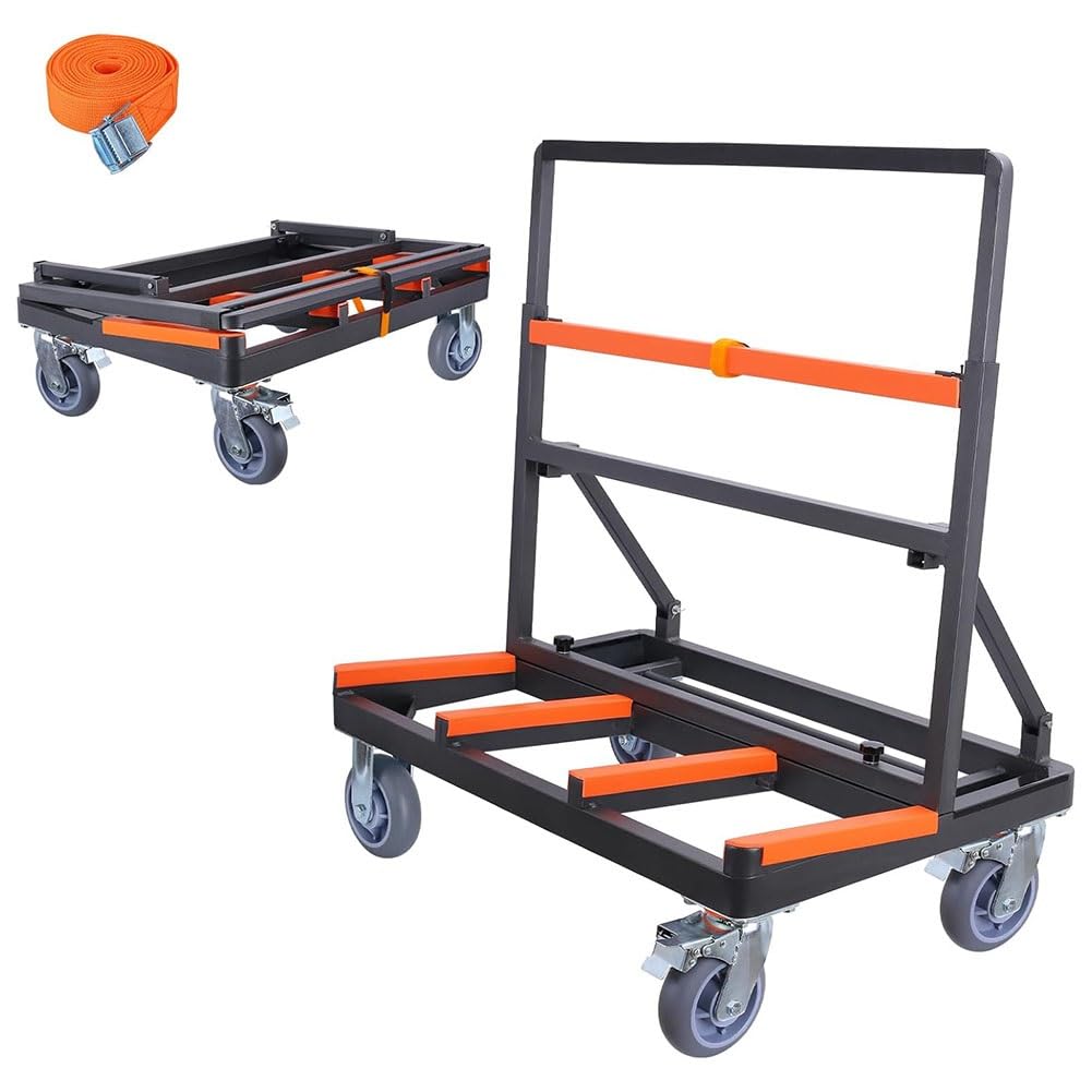 Folding Drywall Cart Heavy Duty, Drywall Dolly Load 2200 Lbs Capacity Panel Dolly Handling for Plywood Sheetrock Glass and Windows Service(Loading Deck No Extensible)