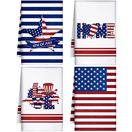 Patelai 4 Pack Christmas Kitchen Towels Buffalo Plaid Tea Dishtowels Farmhouse Winter Bathroom Hand Towels Christmas Decorations for Kitchen Holiday Xmas Housewarming Gifts(Blue Red White,Star)