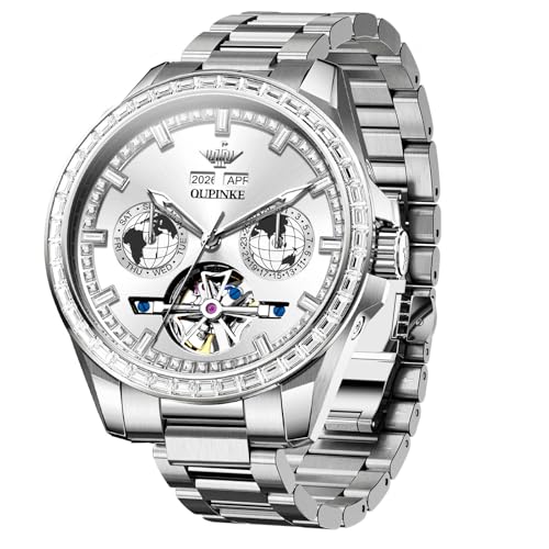 Montre automatique homme squelette saphir cadran lumineux 3D acier