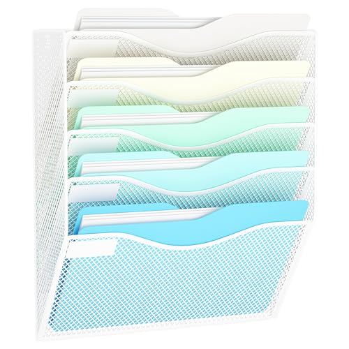 JessYo 5 Pocket Hanging Wall File Organizer Holder, Wall Mounted Mail Organizer Folder Magazine Holder for Office Home School, White