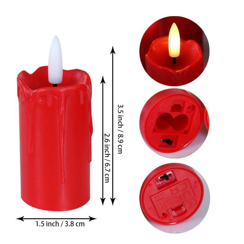 Image of QIDEA Flameless LED Red Votive Candles with Timer Drips Battery Operated Flickering Decorative Candle Lights for Xmas Christmas Wedding Party Decor, 3.5 inchx1.5 inch, 6-Pack