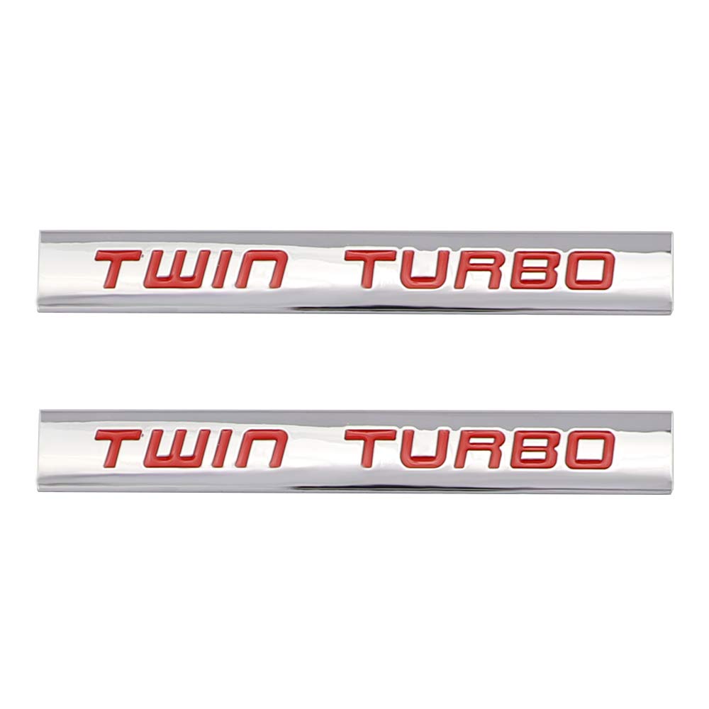 COMK 2pcs 3D Twin Turbo Emblem Chrome Finish Metal Emblem Badge Fender Trunk Car Decal Sticker (Red)