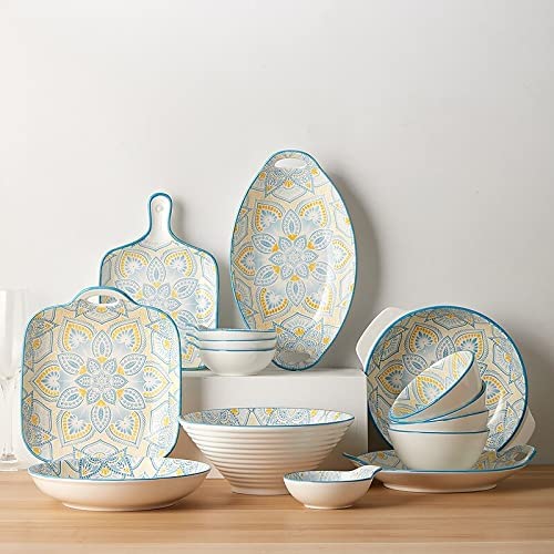 H3TF5J Zestaw stołowy porcelanowy, 15 sztuk ceramicznego zastawy stołowej, projekt, ręcznie szklany rzemiosło, prezent dekoracji domowej