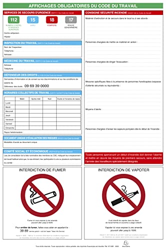 Panneau d'affichages obligatoires code du travail plastifié Exacompta 67130E