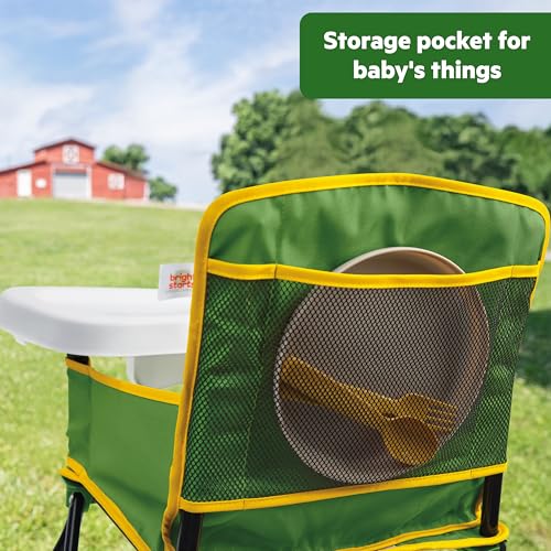 Image of Bright Starts John Deere Pop 'N Dine Portable High Chair, Indoor /Outdoor, Dishwasher Safe Tray, Easy to Fold, Unisex, Green, 6 Months +