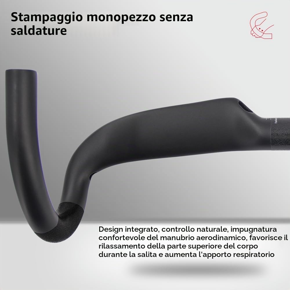 Manubrio Alfa Pasca manubri per bici da corsa carbonio manubrio 31.8 bici corsa nero UD opaca 440mm