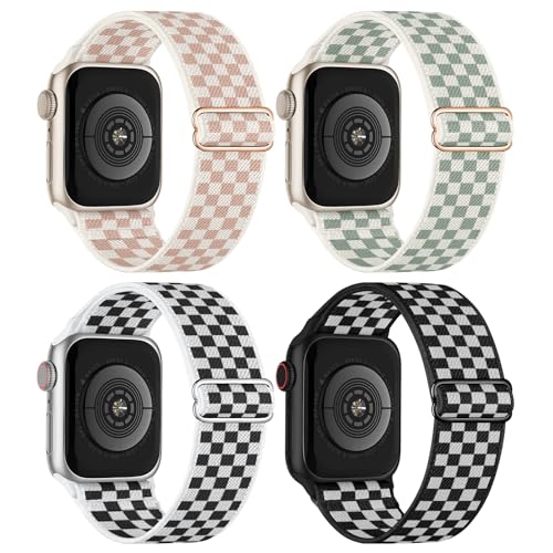 Image of 4 Pack Stretchy Solo Loop Compatible with Apple Watch Bands 38mm 40mm 41mm 42mm 44mm 45mm 46mm 49mm Women Men, Sport Nylon Elastic Straps Wristbands for iWatch Series 11 10 9 8 7 6 5 4 11 Ultra /SE 3 2