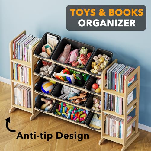 Image of SpaceAid Toy Storage Organizer with 6 Shelves and 12 Bins, Toy Organizers Storage Bookshelf, Kids Bin Shelf Toys Box Bookcase for Bedroom Playroom Organization Room Decor, True Black