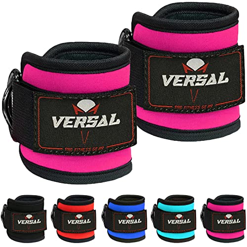 VERSAL Ankle Straps for Cable Machines Attachment Gym Ankle Cuff 7mm Padded Double D Weight Lifting Ankle Strap for Men Women,Glute Workouts,Leg Extensions,Curls,Booty Hip Abductors (Single