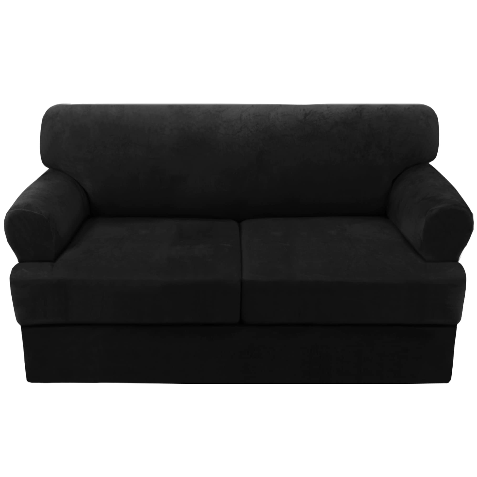 Sofa Cover 3 Piece T Cushion Loveseat Slipcovers Thick Velvet Couch Cover Furniture Protector Stretch T Cushion Sofa Covers for 2 Cushion Couch with 2 Individual T Cushion Covers Washable, Black