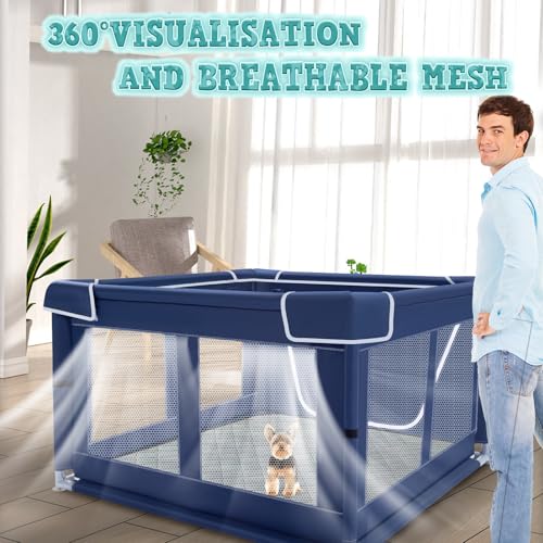 Image of XVISHX 42x42 Inches Puppy Playpen with Dog Pads, Dog Playpen for Puppies or Small Dogs, Pet Playpen for Indoor & Outdoor, Sturdy Safety DogPen with Thickened Fabric, High-Strength Nylon Wire Mesh