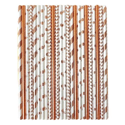 YAOSHENG Rose Gold Disposable Paper Straws (100 Pack)