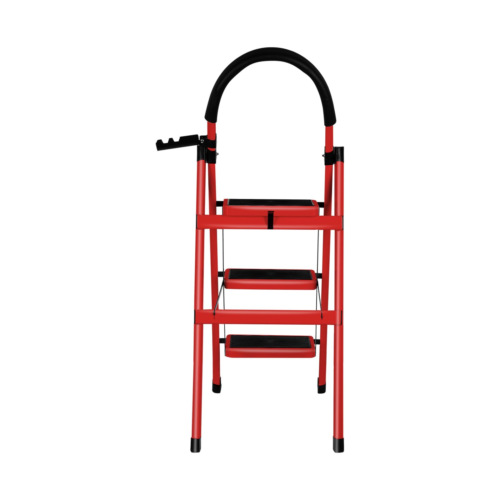 Escabeau Ménager 3 Marches en Aluminium avec Mains Courantes 150 KG Escabeau en Aluminium Echelle Multifonctions pour Maison et Bureau-104 x 57 x 41,5 cm - 3 marches (Rouge)