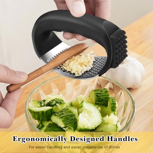 Krilves Stainless Steel Garlic Presser,2024 Upgrade Kitchen Garlic Press Crusher Rocker,Garlic Crusher Kitchen Tool Set With Peeler And Cleaning Brush,Kitchen Gadgets For Crushing Garlic thumb #2