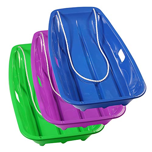 Kremorv Downhill Toboggan Snow Sleds for Kids 35\" Long with Handles Pull Rope