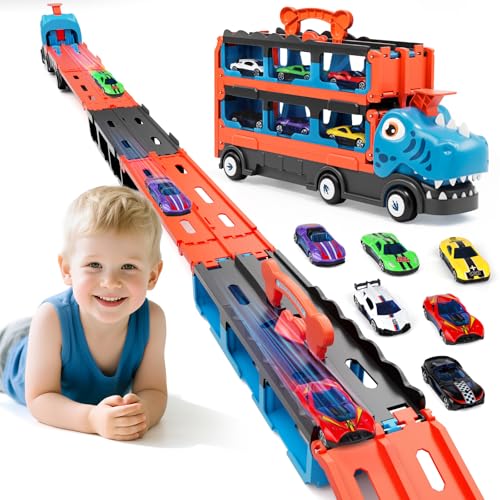Lehoo Castle Toddler Dinosaur Toys for 2 3 4 5 Year Old Boys, 1.6m Race Car Track Truck Kids Toys, 2-5 Year Old Boy Gifts