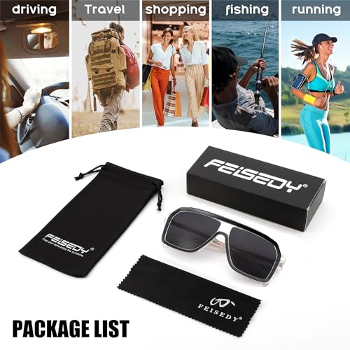 Image of FEISEDY Sunglasses Men Square Aviator Frame UV400 Sun Glasses Driving Running Fishing Golf Hiking B0059