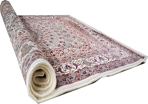 Image of Kashmiri Design Thick n Soft Bedside Runner Carpets for Home Living Room Bedroom Drawing Room Hall 2x6 Feet Ivory Colour