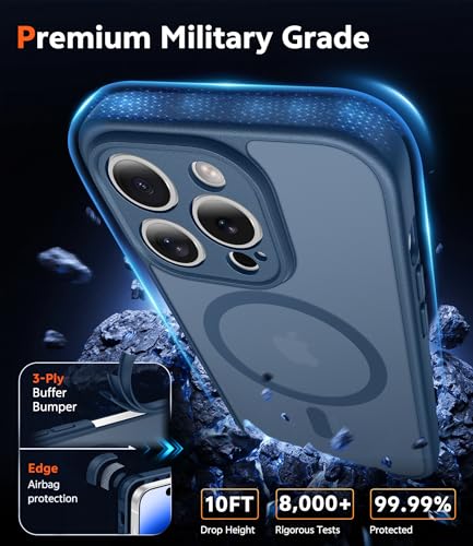 Image of FNTCASE for iPhone 14 Pro-Max Case: Matte Magnetic Phone Cases with Screen Protector Compatible with Magsafe Slim Anti Yellowing Rugged Shockproof Protective Translucent Cell Phone Cover (C-Blue)