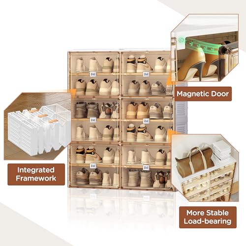 Image of ANTBOX Portable Shoe Rack Organizer for Closet Entryway, Stackable Sneaker Storage Shoe Cabinet with Magnetic Clear Door, Large Plastic Storage containers Bins with Lids 6 Tiers 24 Pairs
