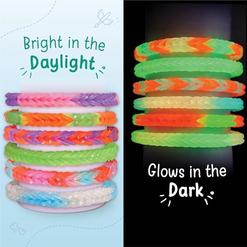 Image of Imagimake Rainbow Loom Glow in the Dark Kit | Bracelet Making kit with 450+ Bands & Clips | Auto Loom Tool |DIY Art & Craft Kit |Travel Toys | Creative Gift for Girls Age 7+