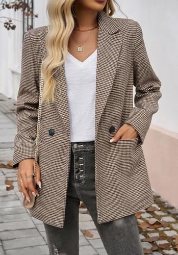 Womens Casual Blazer Open Front Long Sleeve Lapel Houndstooth Jacket Blazers Bussiness Work Office Suits2