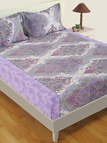 Image of Swayam Pure Cotton Double Bedsheet with 2 Pillow Covers | 160 TC Soft Breathable Bed Sheet | Ethnic Motifs Printed | Size 90 x 100 inch | Comfortable & Durable for Bedroom - Purple