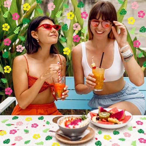 Image of Whaline 300 Pcs Summer Tropical Table Confetti Palm Leaves Hibiscus Floral Confetti Table Centerpieces for Hawaiian Luau Party Decoration