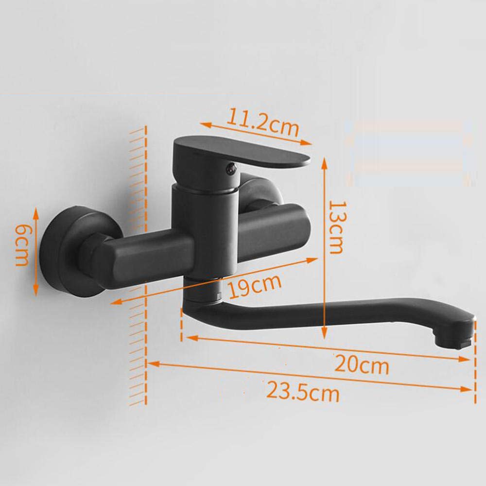Grifos Mezcladores De Cocina Grifos De Fregadero Montados En La Pared para Cocina, Grifo Giratorio De Latón Negro para Cocina Grifo De Lavabo Frío Y Caliente-25 Cm