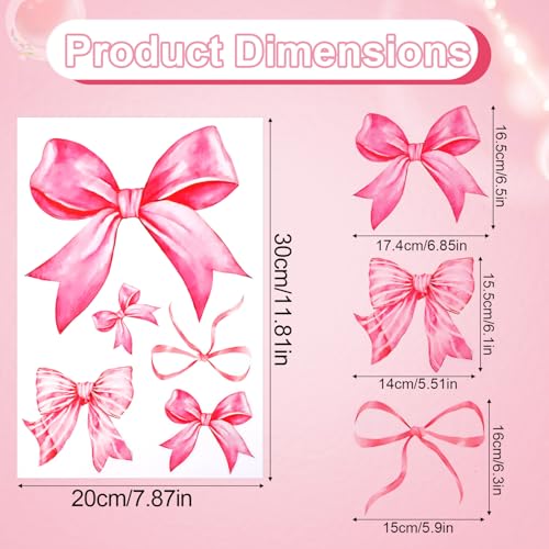 8 hojas de pegatinas de lazo rosa para pared miniatura 2